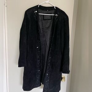 Avanti Black Women's Trench Coat with Embellishments - genuine leather